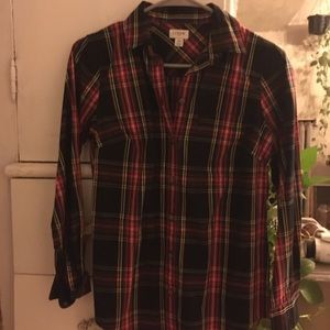 J. Crew fitted button down collared shirt in black tartan, XS